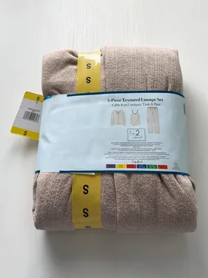 Live 2 Lounge 3-Piece Textured Lounge Set Cardigan Tank‎ Pant Tan Size S thumbnail 2