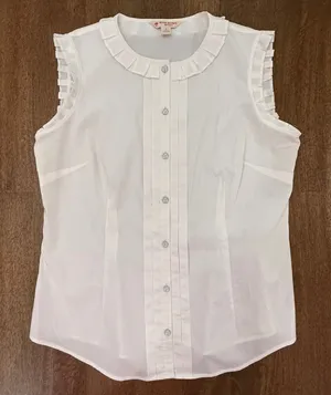 Brooks Brothers Red Fleece White Ruffle Collar Sleeveless Button Down Blouse 6 thumbnail 1