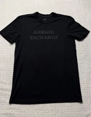 Armani Exchange Womens Black Tonal Logo Graphic Short Sleeve T-Shirt Size S thumbnail 1