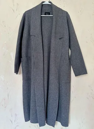 Long Knit Coat with Draped Neck thumbnail 1