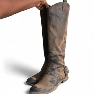 Y2K Brown equestrian goth riding harness preppy knee high boots buckles western distressed whimsygoth boho festival indie hippie #campus #streetwear #gorpcore #acubi #subversive black brown Sz 10M - Measurement in pics thumbnail 3