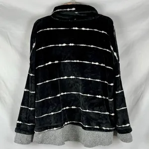 Como Vintage Black White Striped Drawstring Cowl Neck Sweatshirt XXL thumbnail 2