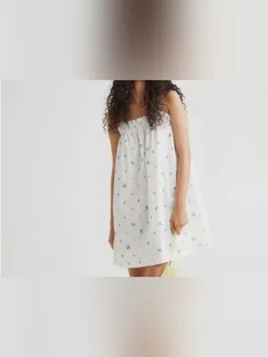 H&M Cream Dress with Light Blue Floral Print Sundress thumbnail 2