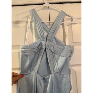 Azazie Rue Sky Blue Mermaid Pleated Metallic Satin Dress A6 Size 6 New with Tags thumbnail 9