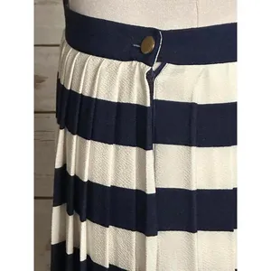 Vintage Chaus classic nautical navy/white pleated striped maxi skirt Size 10 thumbnail 3