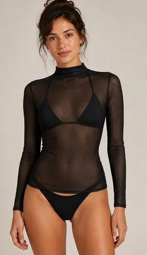 CALIA Draped Funnel Long Sleeve Sheer Mesh Top Small Pure Black NWT thumbnail 1