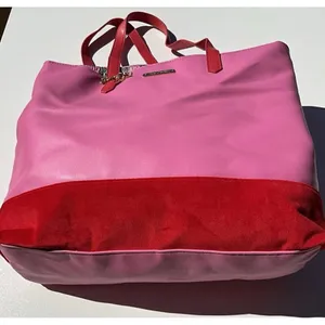 Vintage Juicy Couture Large Pink Leather Red Velvet Y2K Summer Travel Bag thumbnail 2