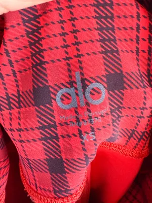 ALO‎ Yoga High Rise Occassion Leggings Red Plaid Reflective Stripe Size XS thumbnail 12