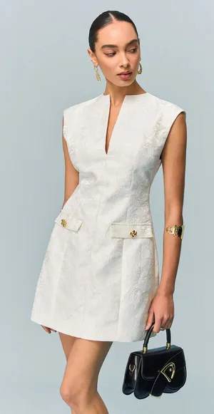Commence Pocketed Textured Mini Dress with Metal Button small thumbnail 1