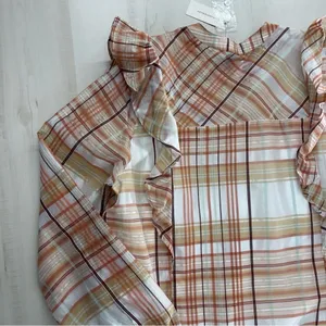 nwt ANTHROPOLOGIE current air ruffle plaid blouse top event work L thumbnail 5