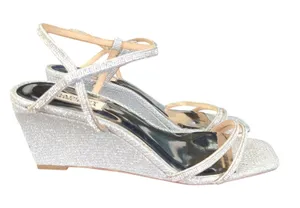 Badgley Mischka Unity Wedge Heels Womens Silver Embellished Strappy Sandals 10‎ thumbnail 1