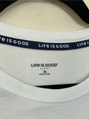 Life Is Good Sleep Tee Shirt Size M White Blue Stripe Short Sleeve Cotton Rayon thumbnail 2