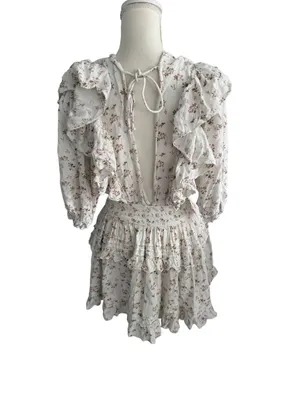 JENS PIRATES BOOTY Floral White Smocked Waist Mini Dress Size XL thumbnail 8