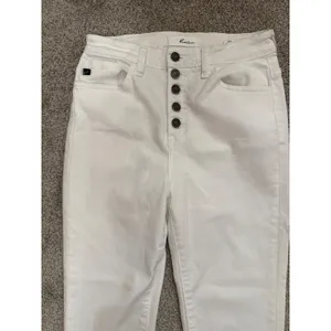 Kancan Womens White High Rise Button Fly Skinny Jeans Raw Hem Denim, sz 7/27 thumbnail 3