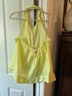 Anthropologie Button-Front Halter Swing Blouse yellow white stripe‎ halter top thumbnail 6