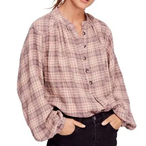 Free People North Bound Pullover Beige Plaid Women's Small thumbnail 7