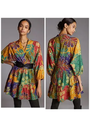 Anthropologie Floral Flowy Mini Dress, Size XS thumbnail 2