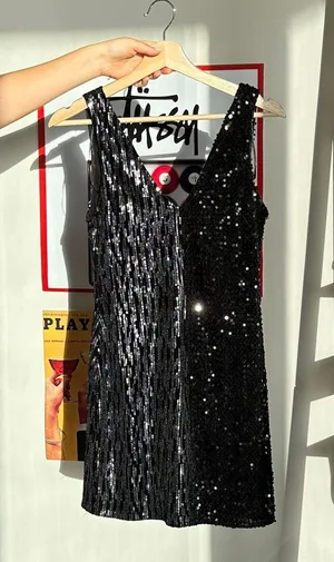 ZARA V-Neck Black Sequin Dress thumbnail 3
