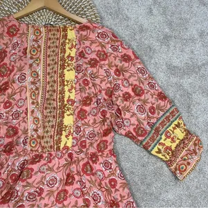 Umgee Floral Border Print Layered Mini Dress Boho Gypsy Rose Pink Plus Size 1X thumbnail 9