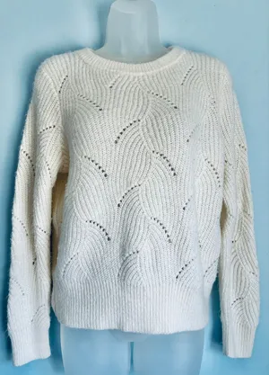 Women’s Small Ivory Pointelle Knit Sweater Crew Neck Long Sleeve Cozy A New Day thumbnail 1