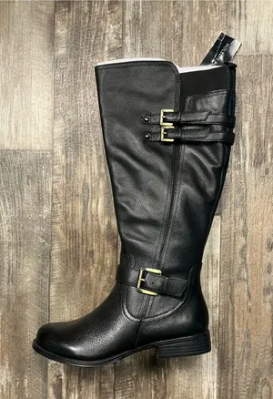 Naturalizer Black Leather Knee High Buckle Boot Size 8.5W Wide Calf thumbnail 1
