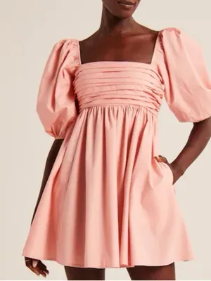 Abercrombie & Fitch Puff-Sleeve Square Neck Mini Dress in Blush Pink Preppy thumbnail 1
