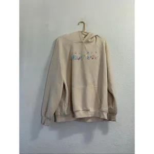 Aelfric Eden Cream Star Embroidery Graffiti Pullover Hoodie Size M thumbnail 2