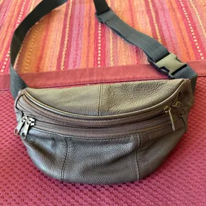 vintage granola boho brown pebbled leather fanny pack waist bag adjustable strap thumbnail 2