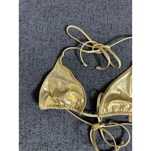 SKIMS Metallic Swim Triangle Top Gold size M NWT Shimmer Halter thumbnail 5