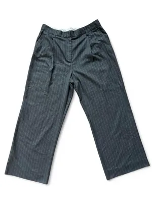Reformation Mason Pant Size 12 Grey Pinstripe Wide Leg Pleated Trousers thumbnail 1