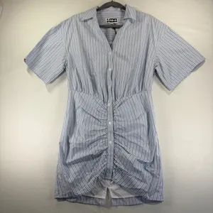 KBB Kahlana Barfield Brown Target Blue White Stripe Ruched Shirt Dress Small NEW thumbnail 2