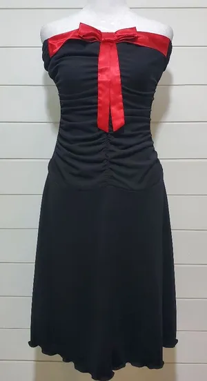 Moda International BK Strapless Red Bow Ruched Front Ruffled Hem Dress Size‎ 8 thumbnail 1