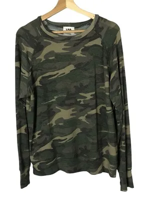 LNA Green Crew Neck Camo Long Sleeve T-Shirt‎ L thumbnail 1