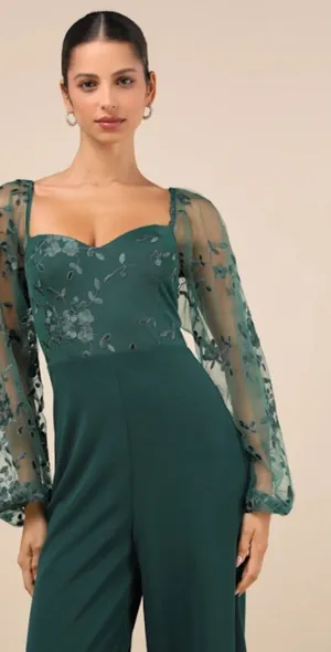 LULU's Sexy Chic Floral Wedding Formal Elegant Classy Long Sleeve Pantsuit thumbnail 1