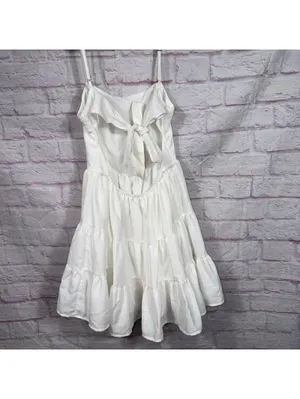 Women’s White Tiered Mini Dress XS Open Back Tie Cottagecore Party Dress NWOT thumbnail 6
