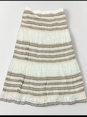 Chico’s Maxi Skirt Size Large Cream Crochet Gauze Trim Boho Festival Coastal thumbnail 2