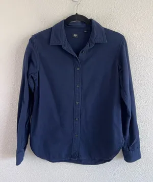 Uniqlo Women's Button Down Shirt Long Sleeve Navy Blue Cotton Long Sleeve thumbnail 1