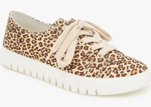 Kensie Vicky Sneaker Leopard Print Shoes 7.5 Cream Tan NIB thumbnail 1