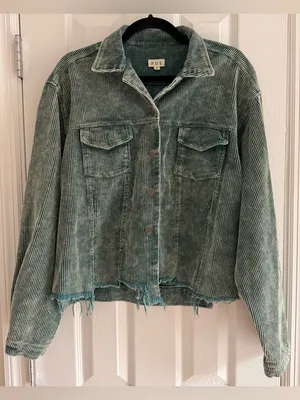 POL Vintage Wash Corduroy Jacket‎ Distressed Green Button Jean Jacket size Large thumbnail 2