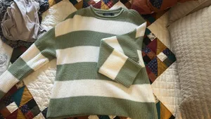 Green and white striped oversized sweater thumbnail 2