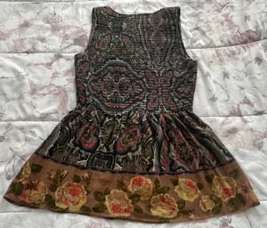 Free People Brown Floral Smocked Fit & Flare Lined Blouse, size XS thumbnail 2