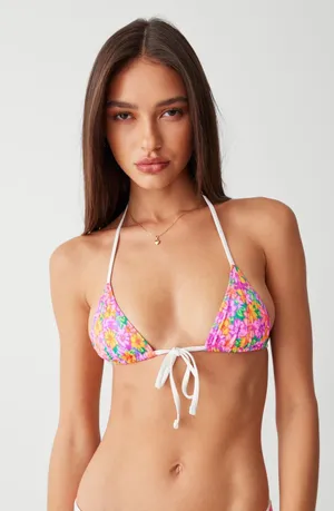 Frankie's Bikinis Pink Coastal Top Tia Floral Bottom Daisy Pond Print Swimsuit Bikini thumbnail 2