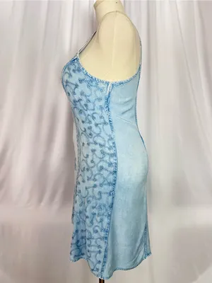 Sopogee Vintage Embroidered Chambray Dress Blue Rayon Sleeveless SizeLarge(1409) thumbnail 4