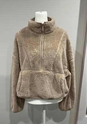 Aeropostale Fuzzy Fleece Half Zip Pullover Jacket Tan Size‎ M thumbnail 1