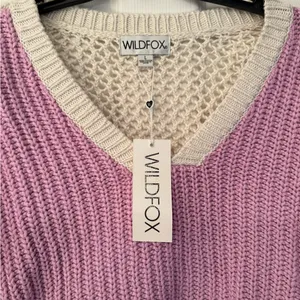Wildfox Woven Women’s Pinkish Lavendar Cream Sweater Size Large thumbnail 6