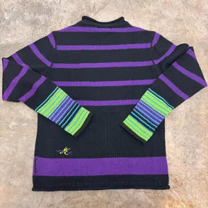 Obermeyer Vintage 90s Green Purple Neon Striped Ski Sweater Juniors Large thumbnail 4