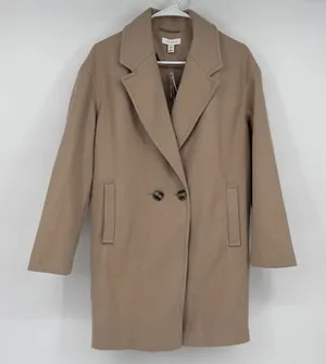 Topshop Womens Camel Tan‎ Double Breasted Overcoat Peacoat Size US 4 thumbnail 1