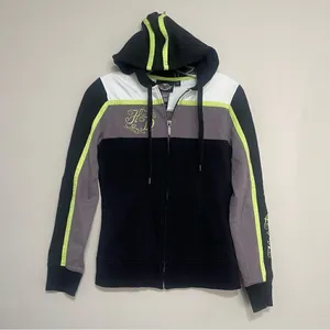 Harley‎ Davidson Woman's Full Zip Hooded Sweater Size XS Black Neon Green White thumbnail 5