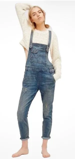 Free People Overalls Blue Jean Denim Bib One Piece Straight Leg Size 29 Overalls thumbnail 1