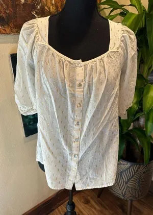 EUC Hester & Orchard Cotton Peasant Button Down Top MEDIUM Gold thumbnail 1